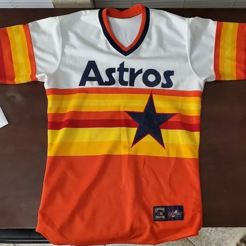 Houston Astros Jersey Rainbow Vintage Throwback TBTC Cooperstown Collection 80s